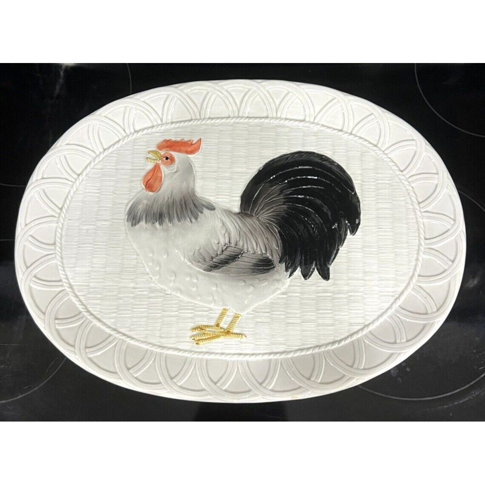 VTG 1981 Otagiri Hand Painted Rooster Hen Serving Platter 16" x 12" OMC Japan